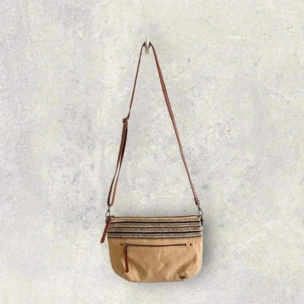 The Sak Beige Leather Crossbody Bag Black Brown‎ Knit Top